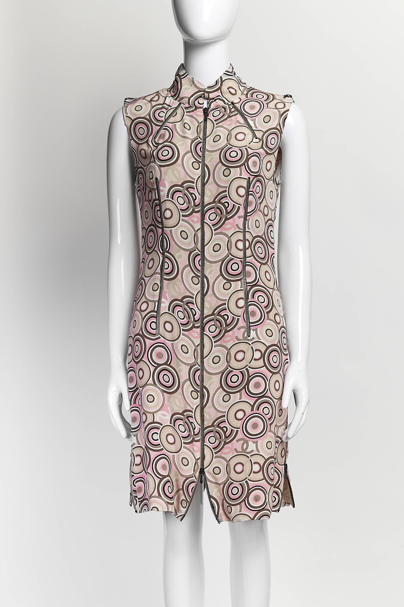 Chanel 2001 Geometric-print Silk Dress 36