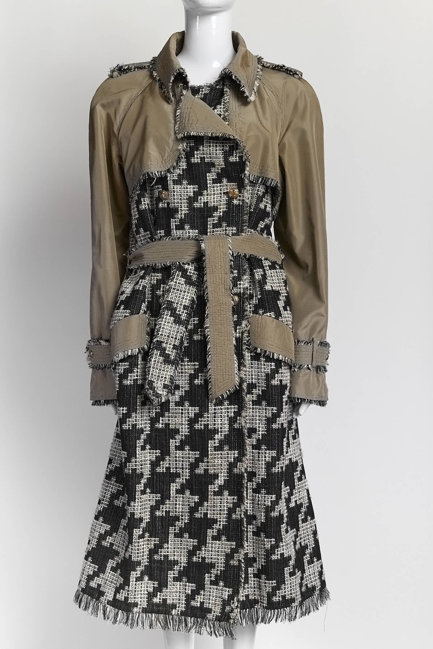 Chanel 2005 Connoisseurs Gem Houndstooth Tweed Trench 44
