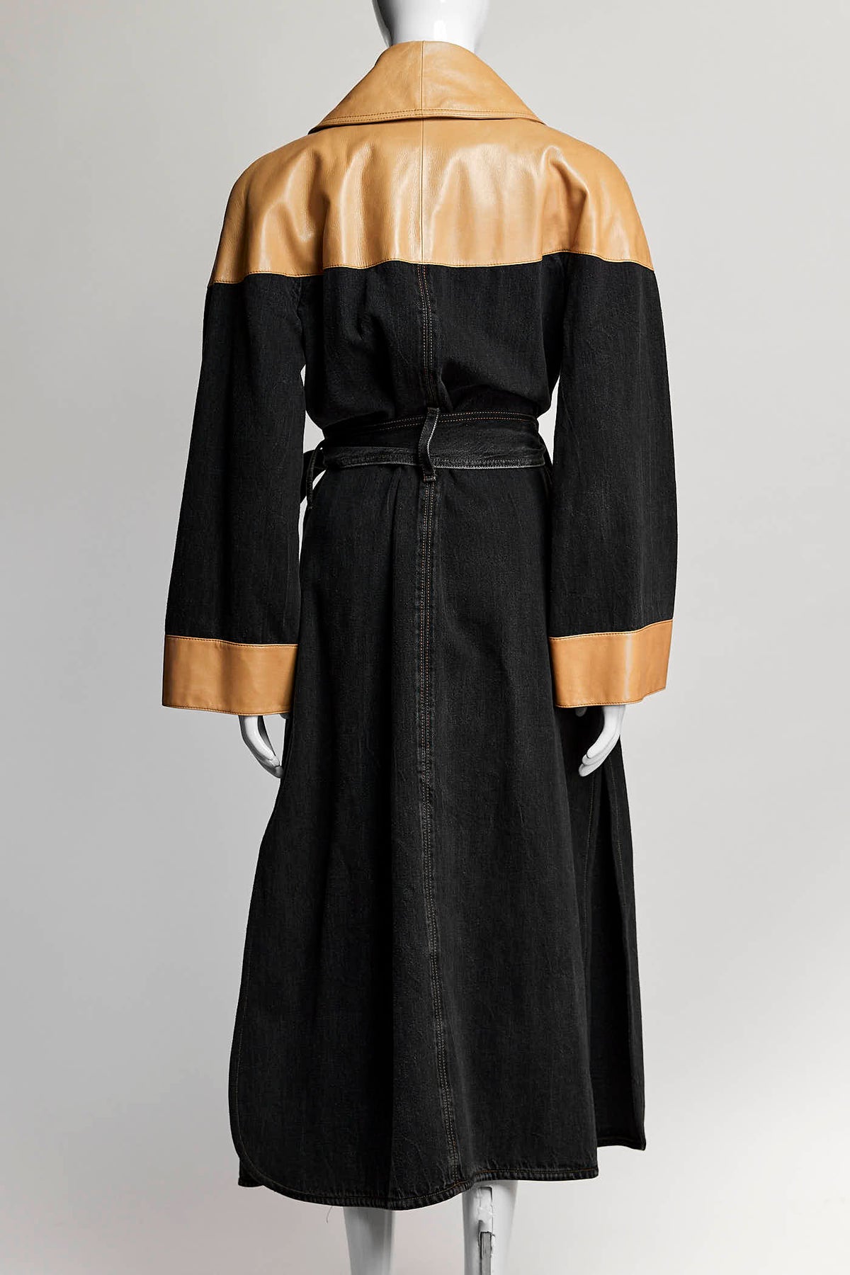 Chanel 2019 Black Denim and Beige Leather Trench Coat 38