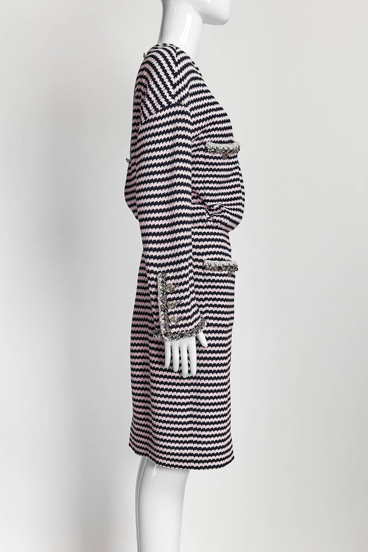 Chanel 2021 Knee-Length Pink/Black Kint Dress 38