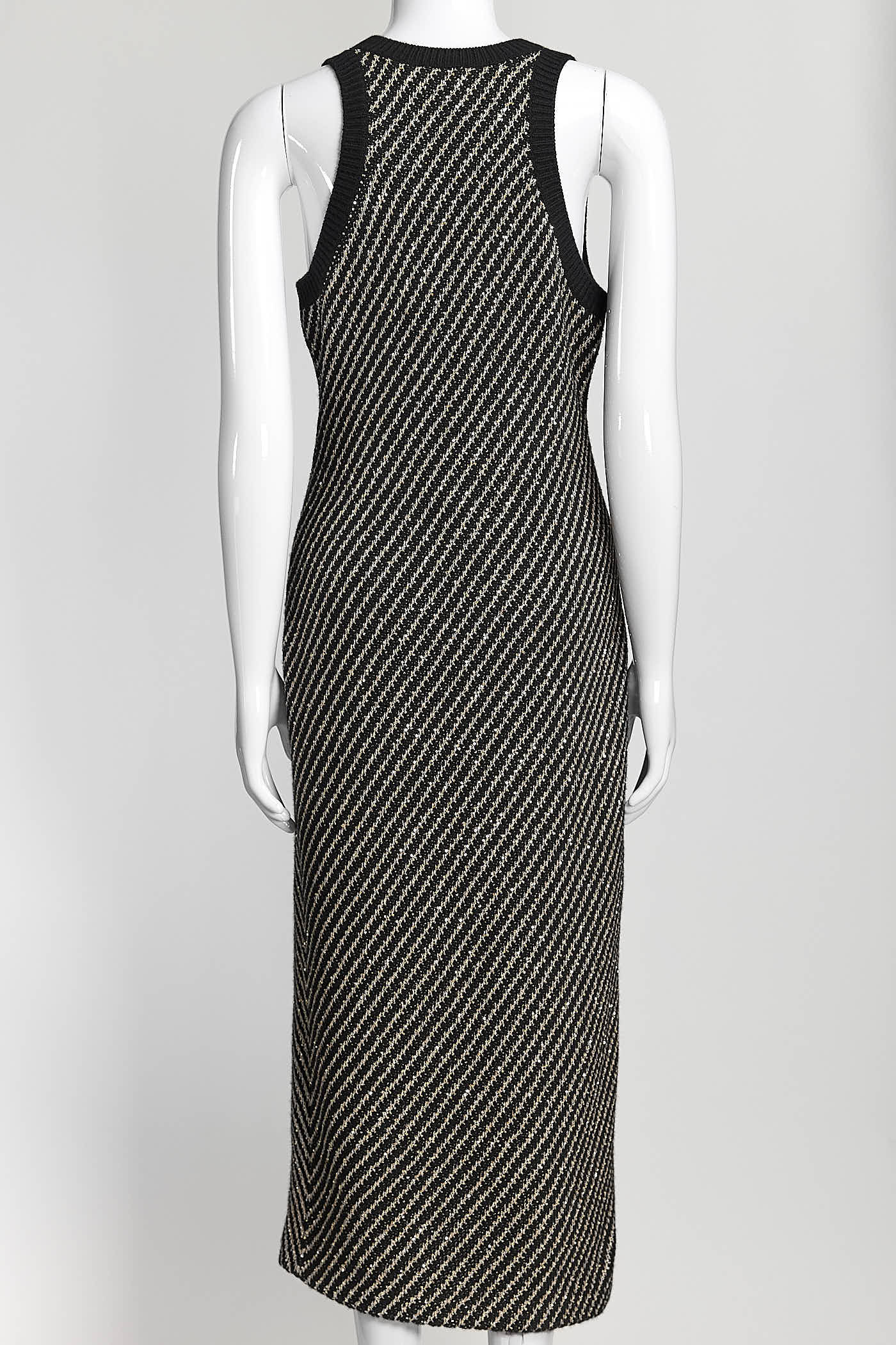 Chanel 2022 Black/Gold Sequin Knit Midi Length Dress 36
