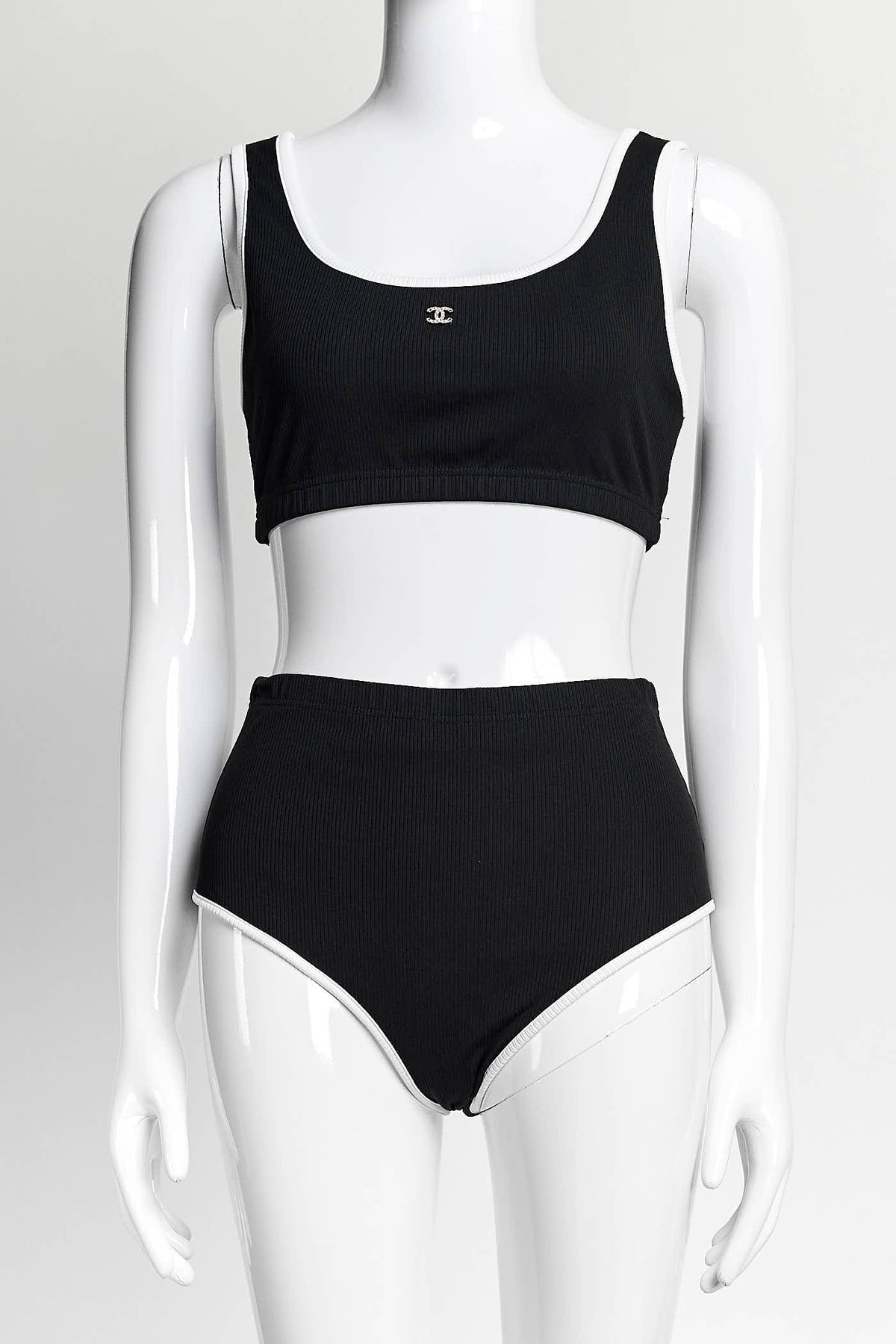 Chanel 2022 Navy Swimsuit 2 Piece with White Trim 40