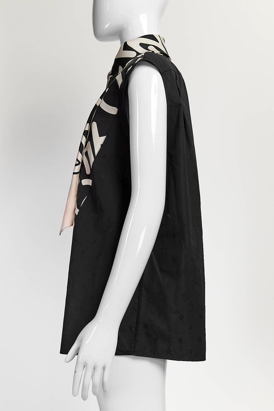 Chanel 21 Black & White Silk CC Logo Necktie Sleeveless Blouse 38