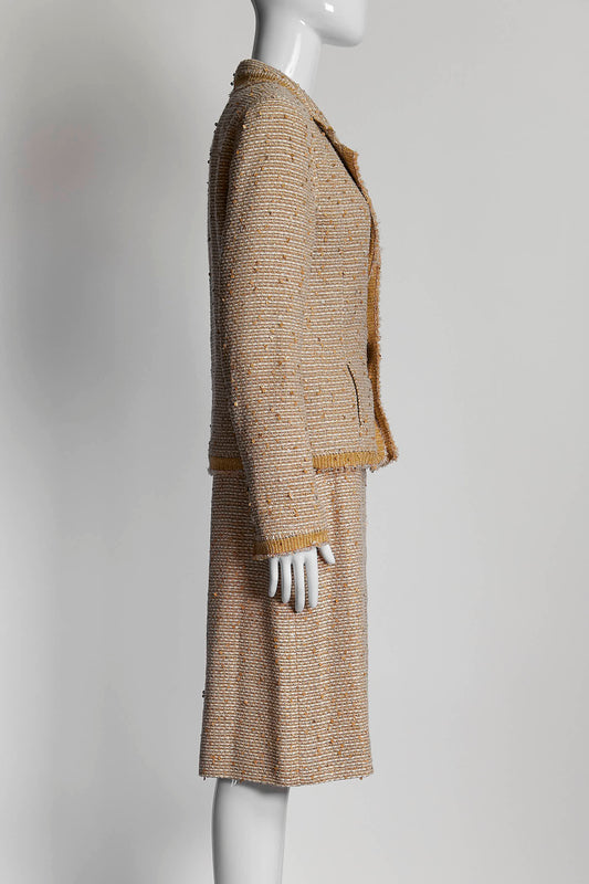 Chanel Beige Tweed Sequins Suit with Skirt 38
