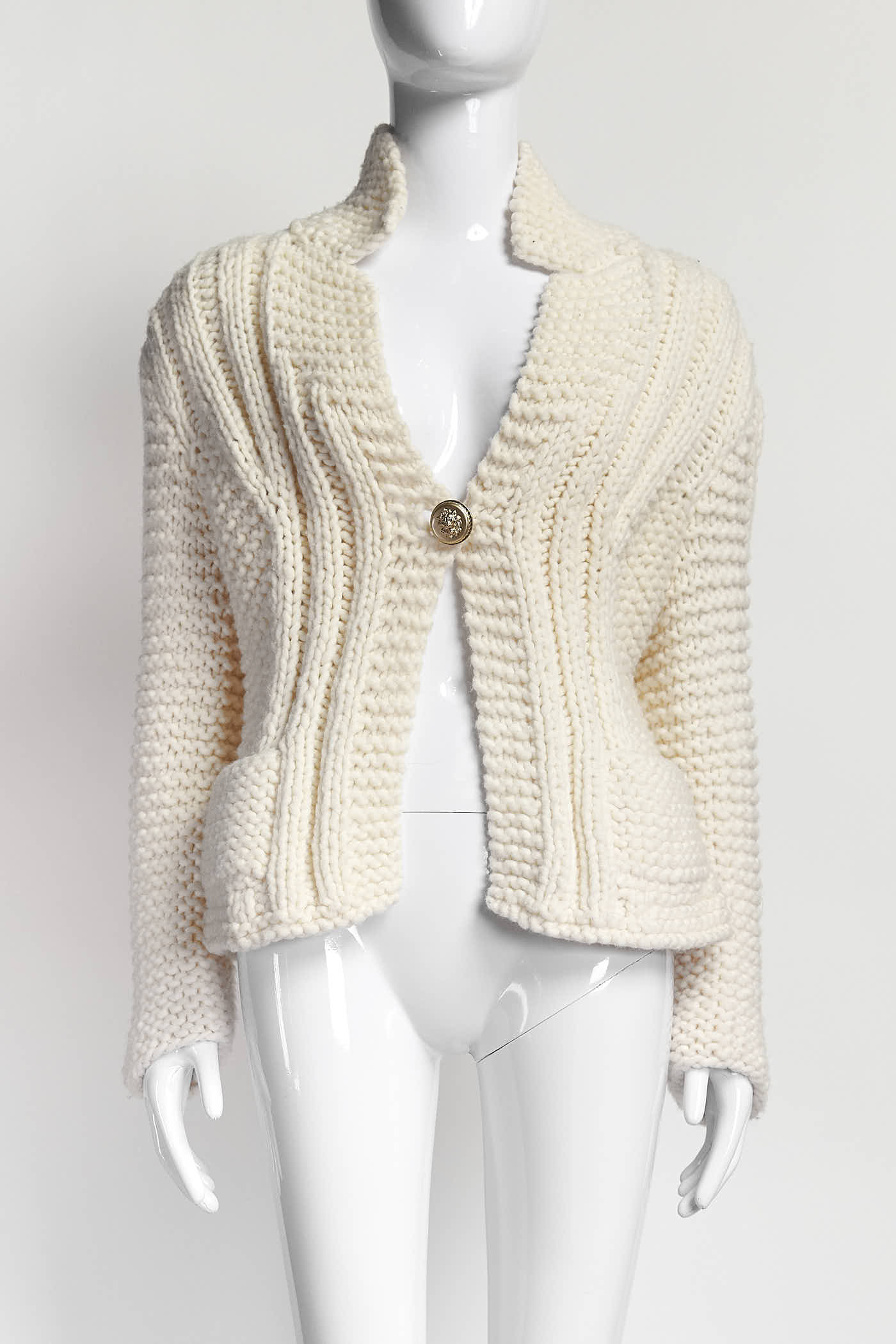Chanel Beige Wool Knit Cardigan 44