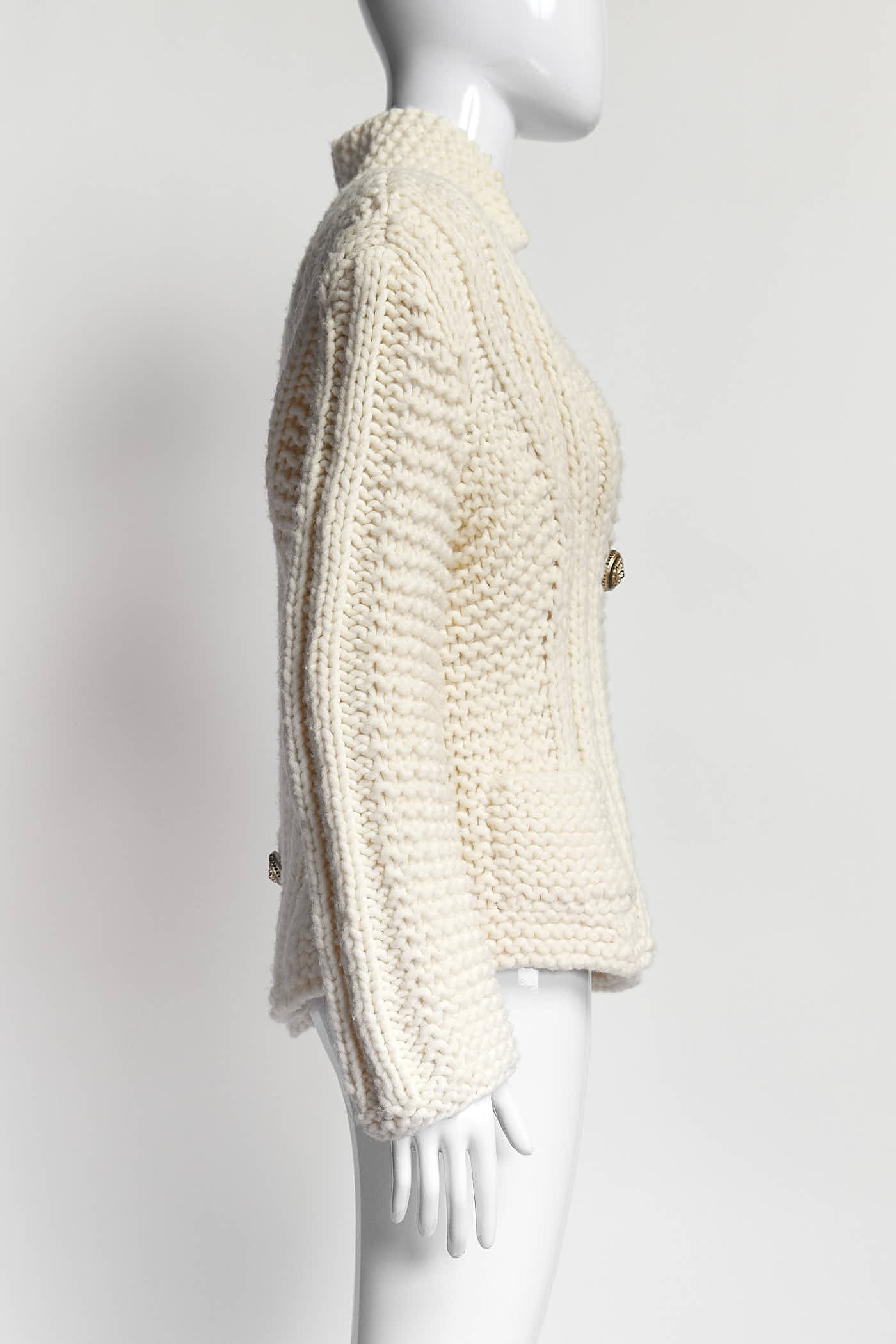 Chanel Beige Wool Knit Cardigan 44