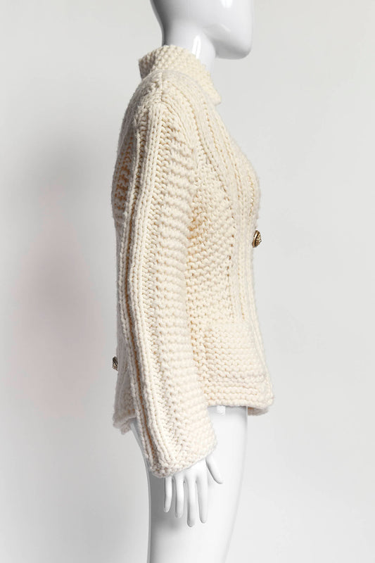 Chanel Beige Wool Knit Cardigan 44