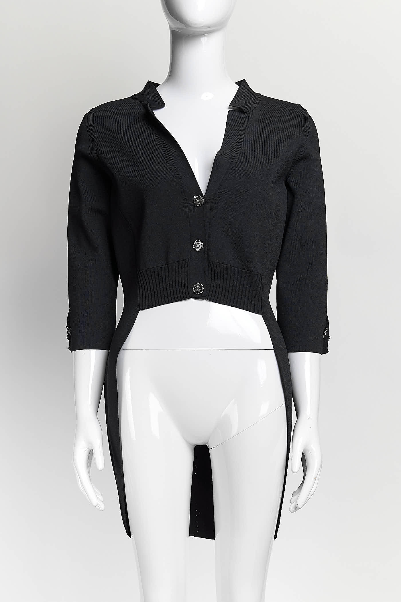 Chanel Black Cardigan Tops Knit Quarter Sleeves logo Button 38