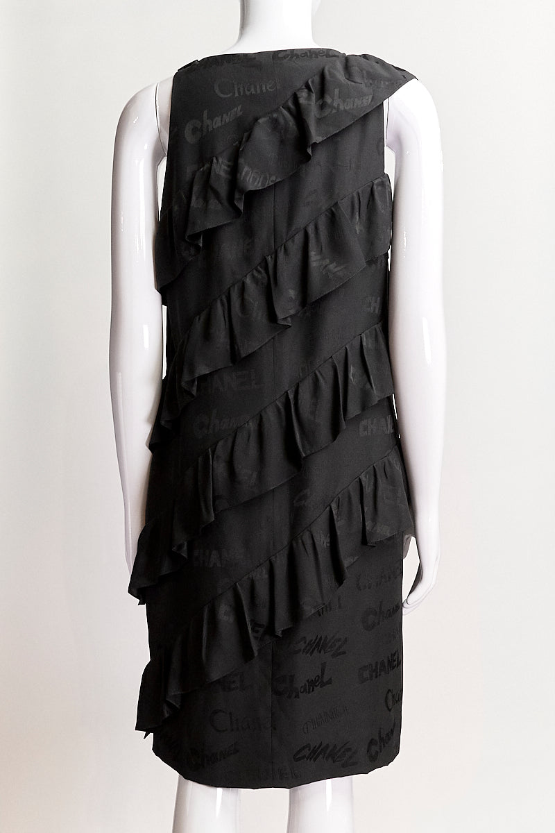 Chanel Black Logo Silk Shift Dress FR38