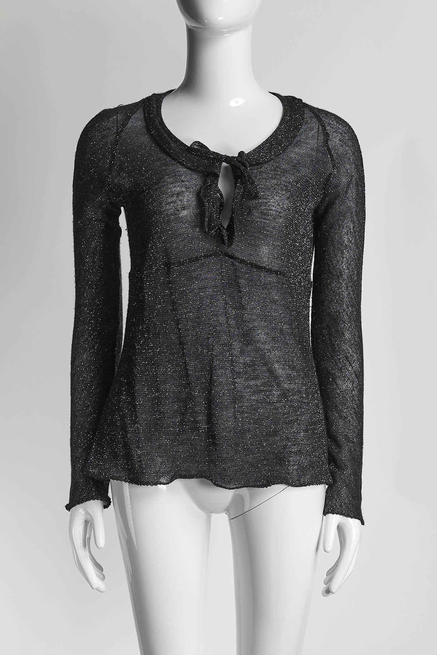 Chanel Black Metallica Wool/Cashmere Kint Top 40