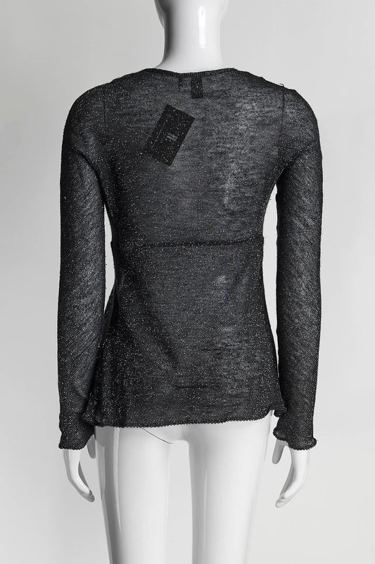 Chanel Black Metallica Wool/Cashmere Kint Top 40
