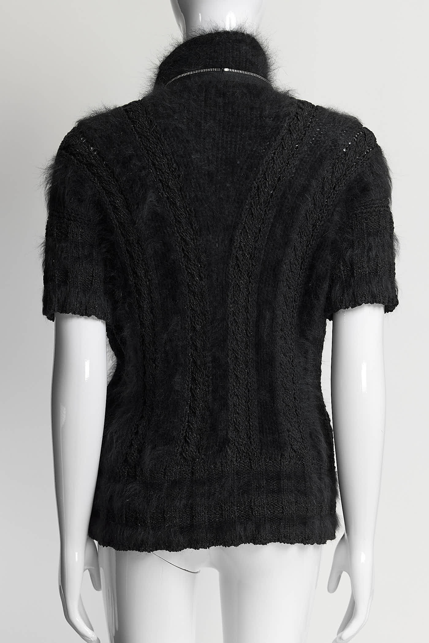 Chanel Black Short-sleeved Kint Sweater with Zipper 40
