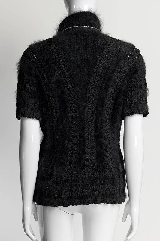 Chanel Black Short-sleeved Kint Sweater with Zipper 40