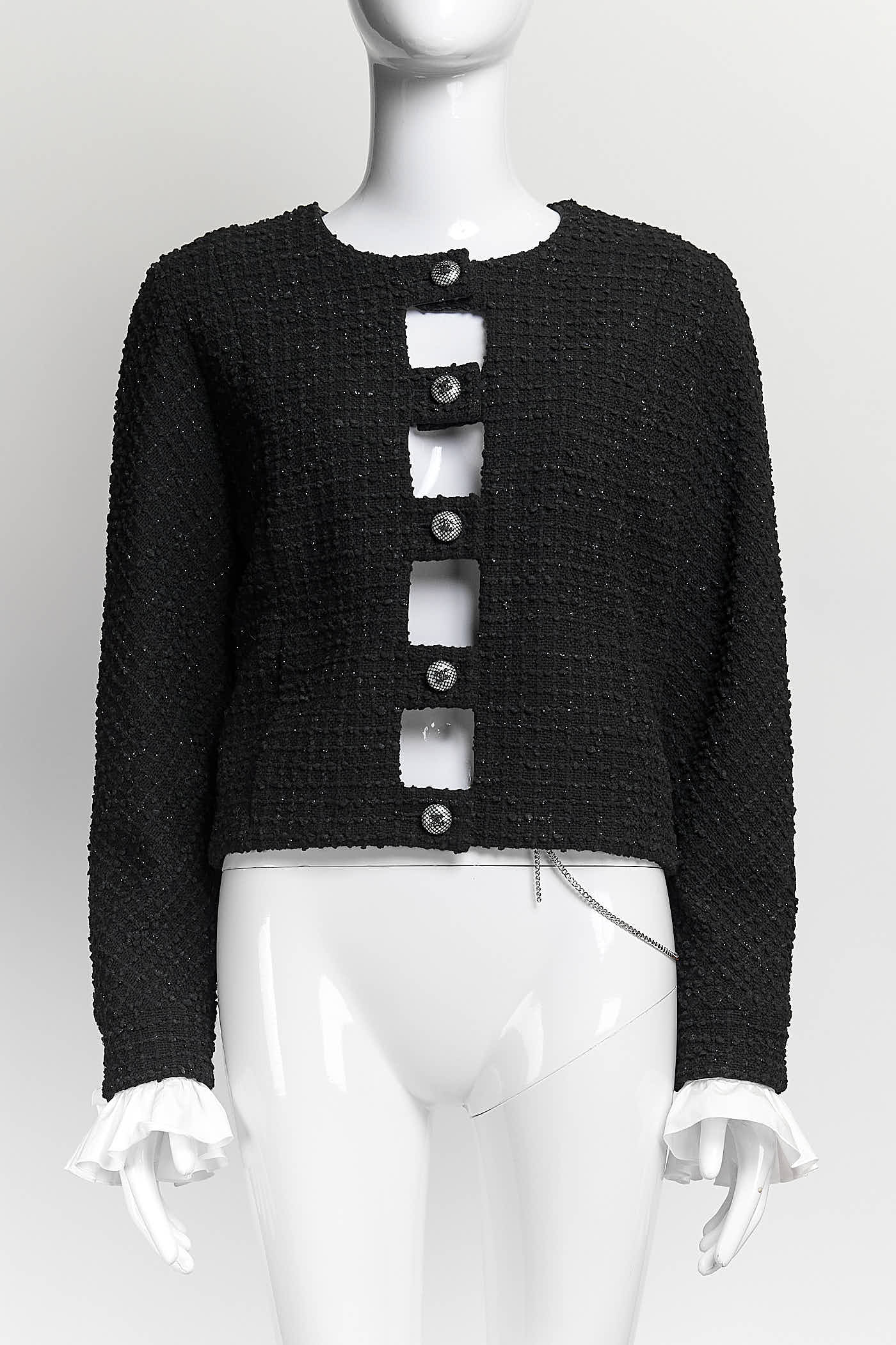 Chanel Black Tweed Jacket with Detailed On Sleeve 38