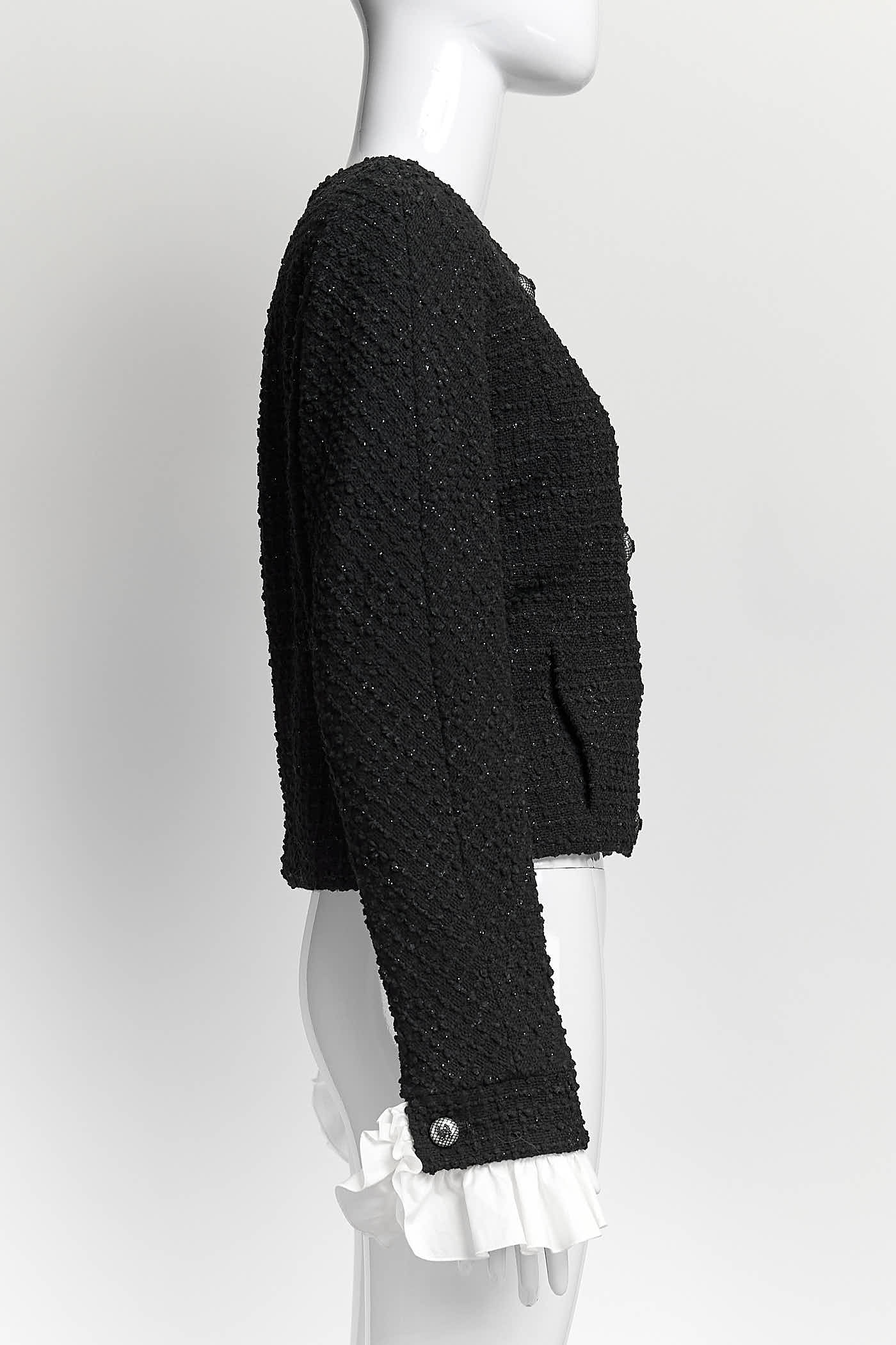 Chanel Black Tweed Jacket with Detailed On Sleeve/Skirt Set 38