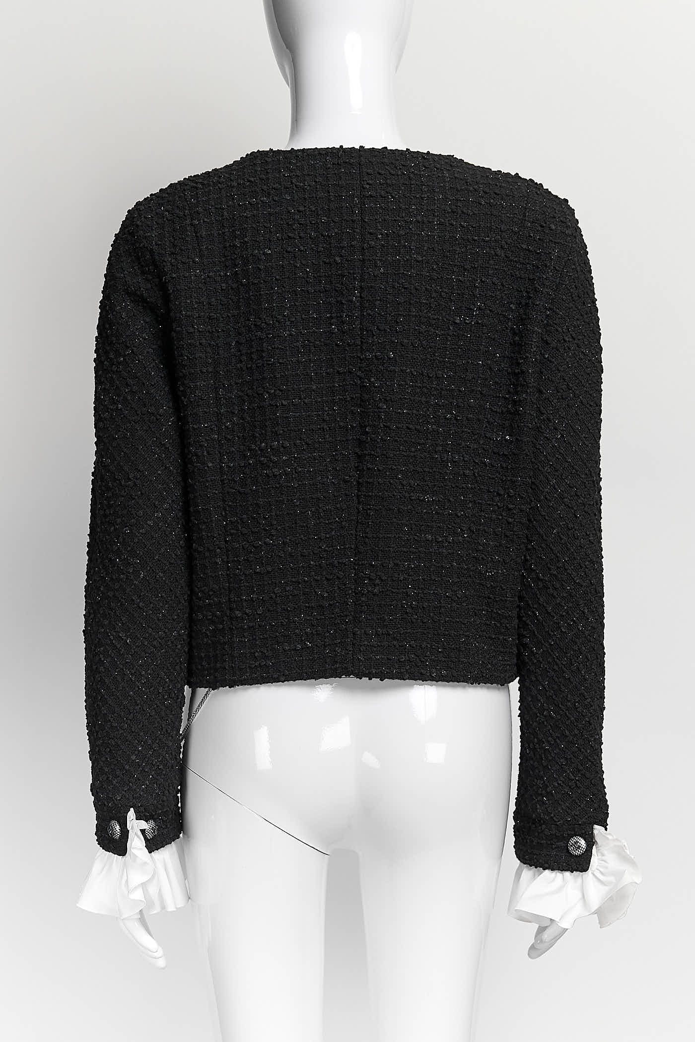 Chanel Black Tweed Jacket with Detailed On Sleeve/Skirt Set 38