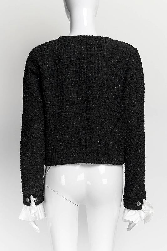Chanel Black Tweed Jacket with Detailed On Sleeve 38