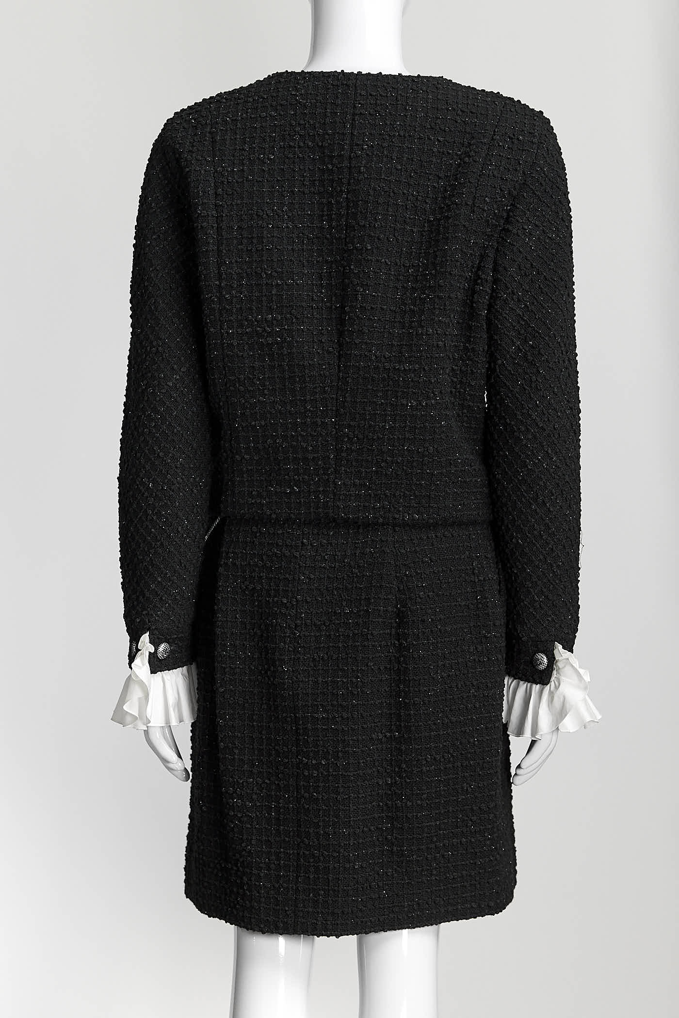 Chanel Black Tweed Jacket with Detailed On Sleeve/Skirt Set 38