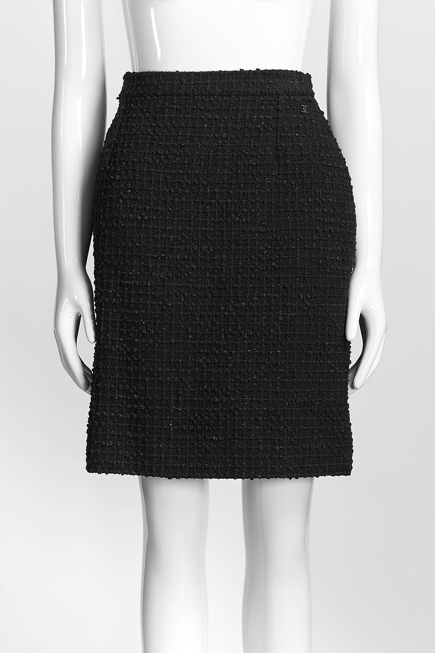 Chanel Black Tweed Jacket with Detailed On Sleeve/Skirt Set 38