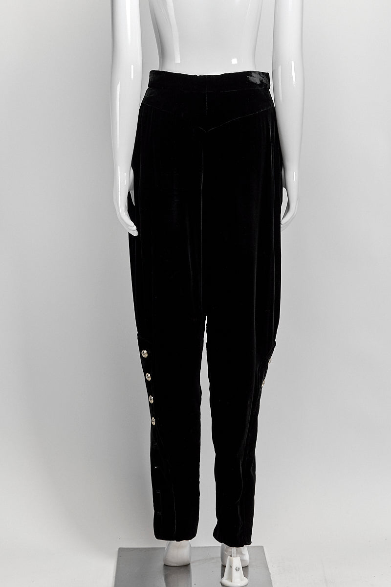 Chanel Black Velvet Pants With Button Detail FR38