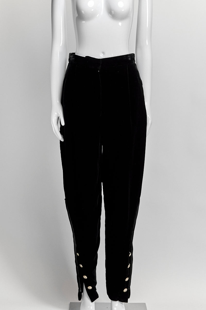 Chanel Black Velvet Pants With Button Detail FR38