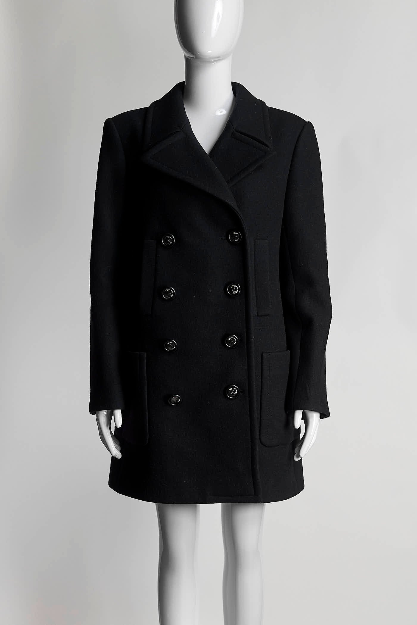Chanel Black Wool Double-Breasted Coat 38