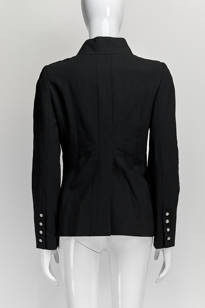 Chanel Black Wool Logo Button Blazer FR38