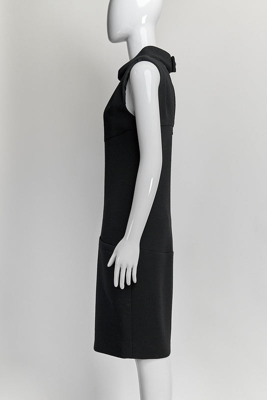 Chanel Black Wool Sleeveless Dress with Crystal Button on Back FR36