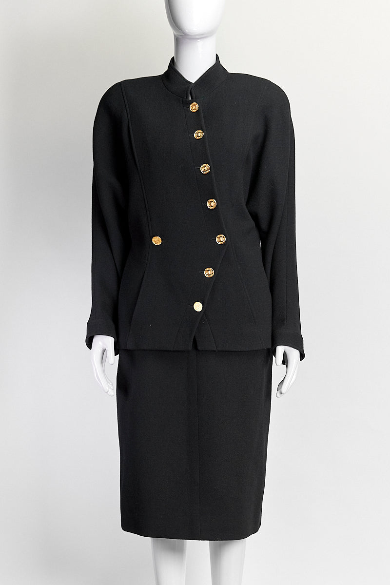 Chanel Black Wool Vintage Blazer/Skirt Set FR40