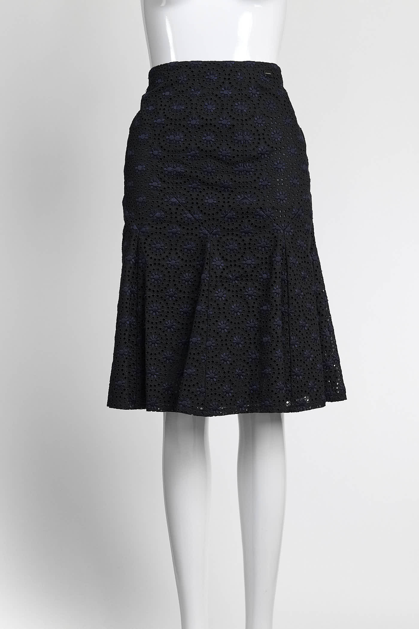 Chanel Black with Navy Embroidered Skirt 36