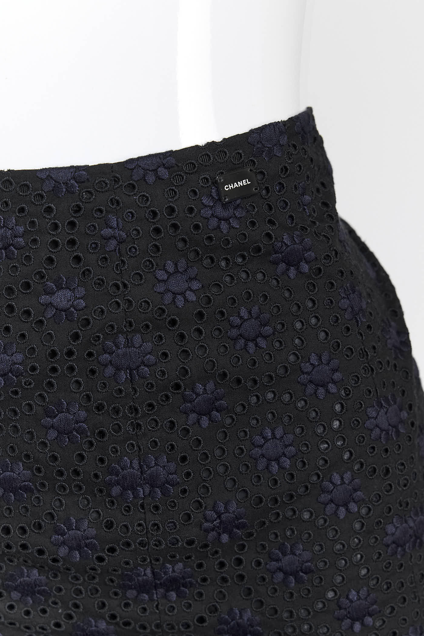 Chanel Black with Navy Embroidered Skirt 36