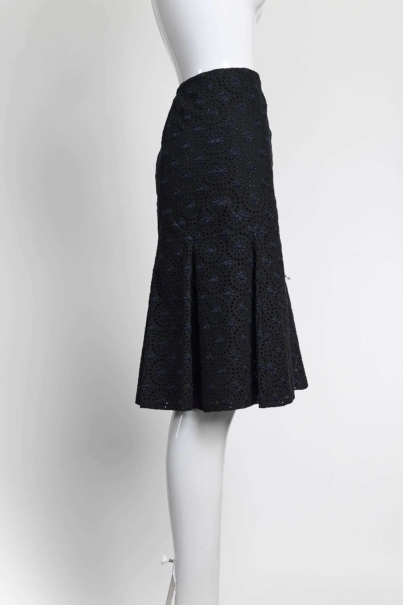 Chanel Black with Navy Embroidered Skirt 36