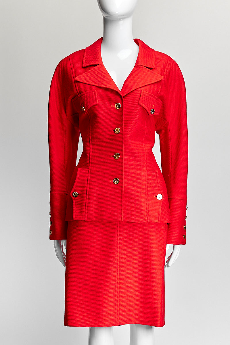 Chanel Boutique Vintage Red Skirt Set FR40 IT44