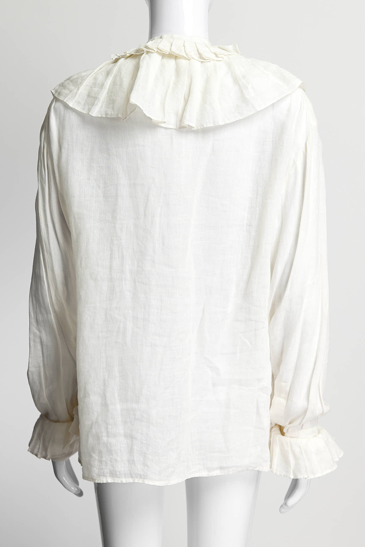 Chanel Cream Ruffled Blouse with Gold Logo Buttons M