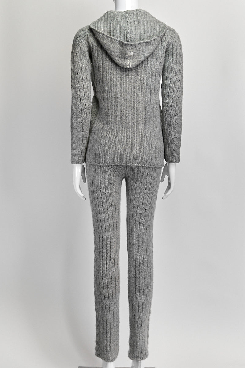 Chanel Grey Cashmere Sweater Zipup/ Pants FR36