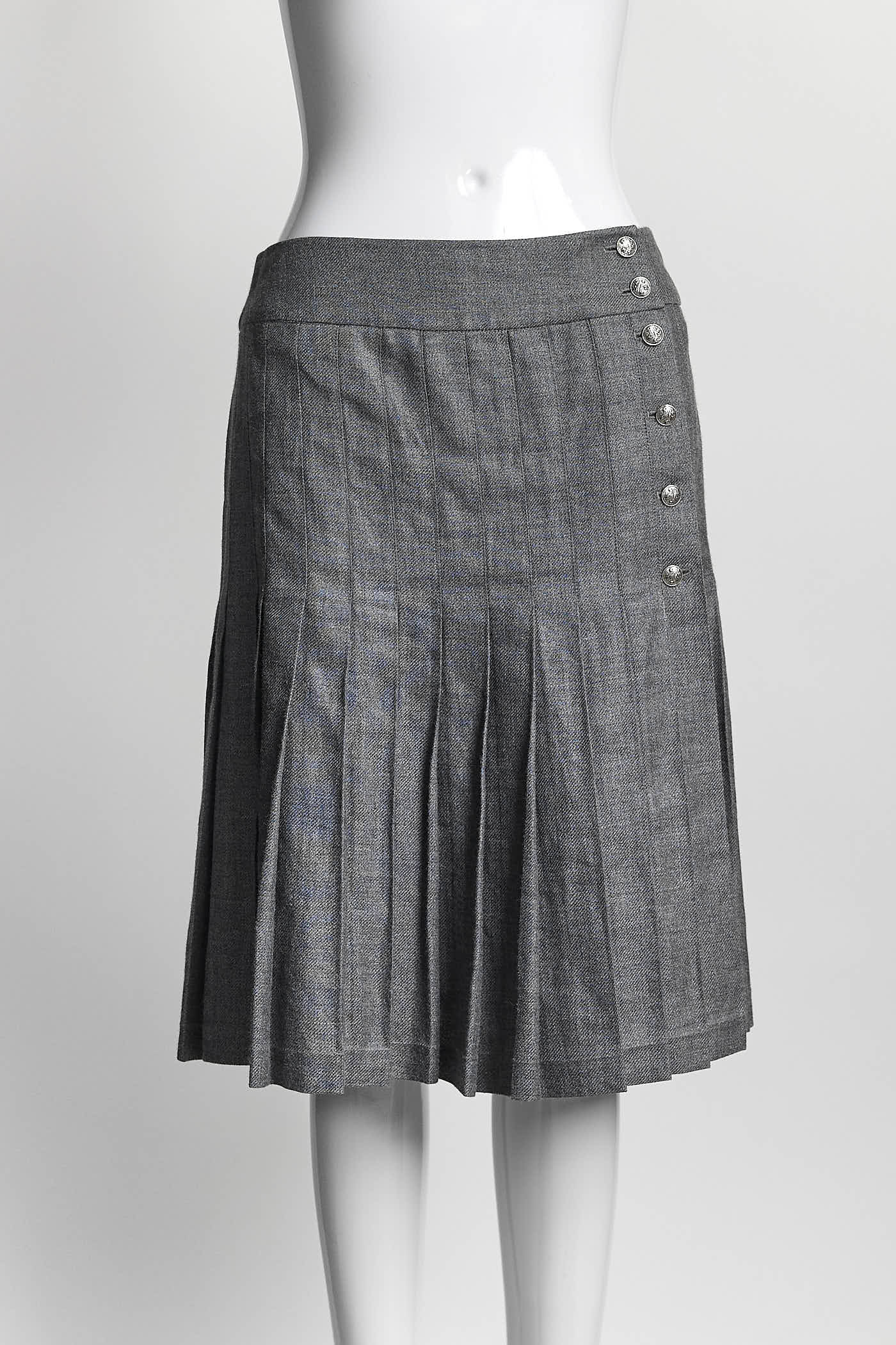 Chanel Grey Linen/Cashmere Skirt with Buttons 38