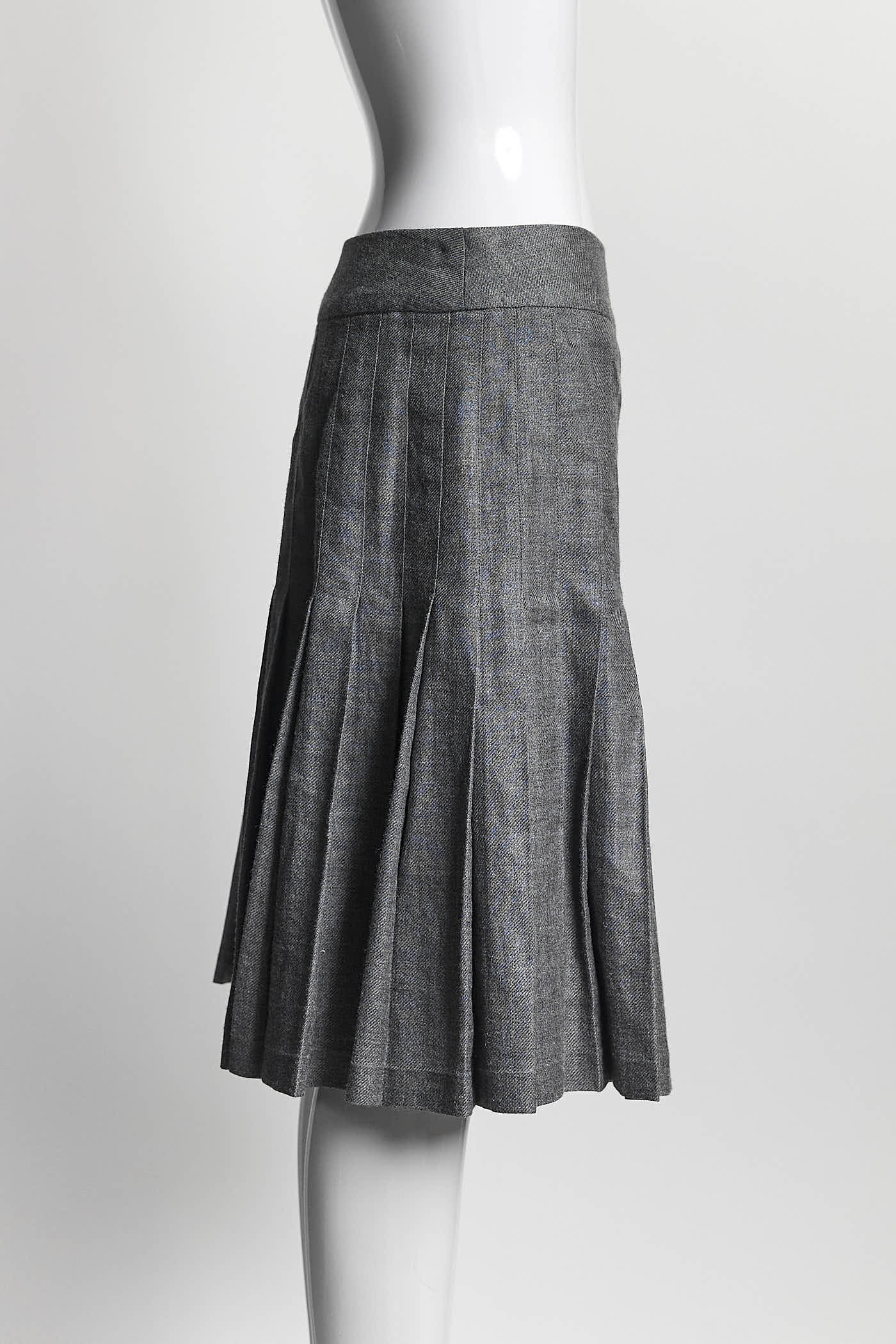 Chanel Grey Linen/Cashmere Skirt with Buttons 38