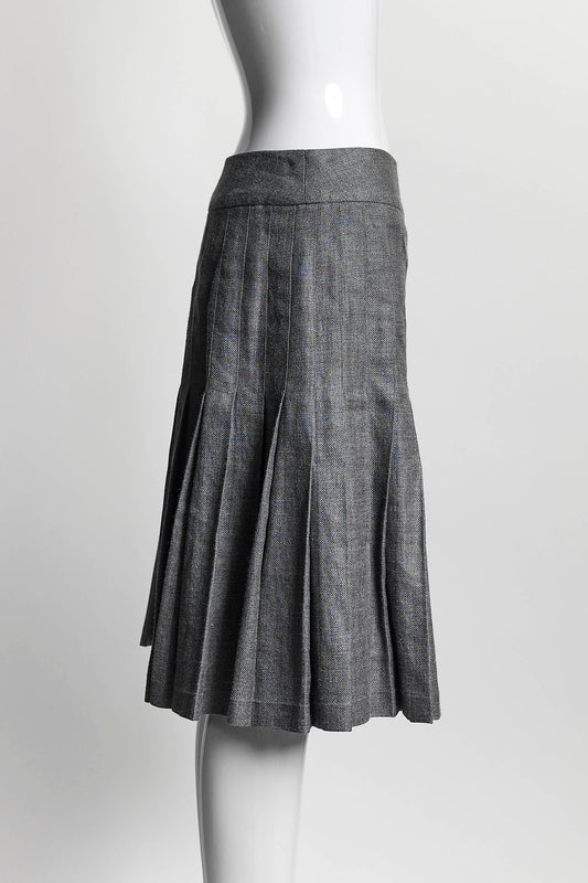 Chanel Grey Linen/Cashmere Skirt with Buttons 38