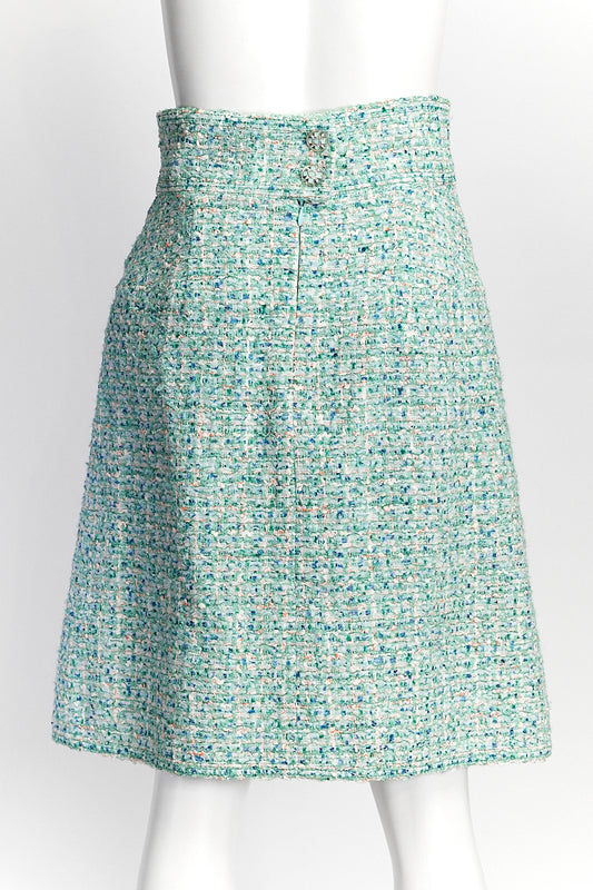 Chanel Mint Green Tweed Skirt FR38