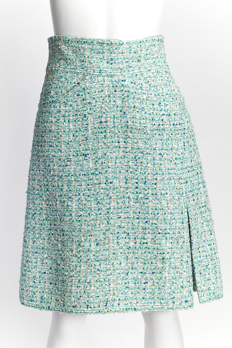 Chanel Mint Green Tweed Skirt FR38