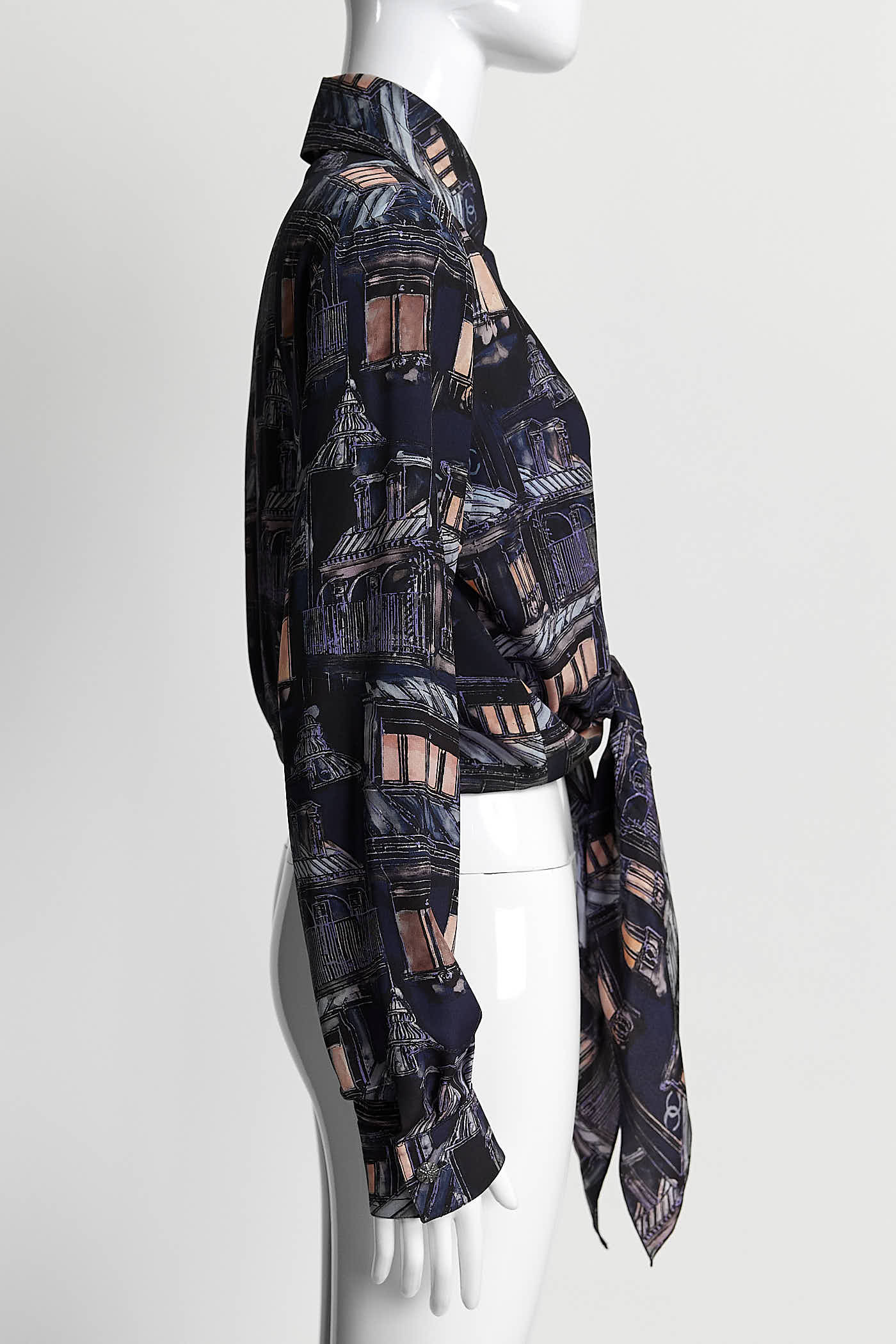 Chanel Multicolor Building Printed Silk Blouse 38