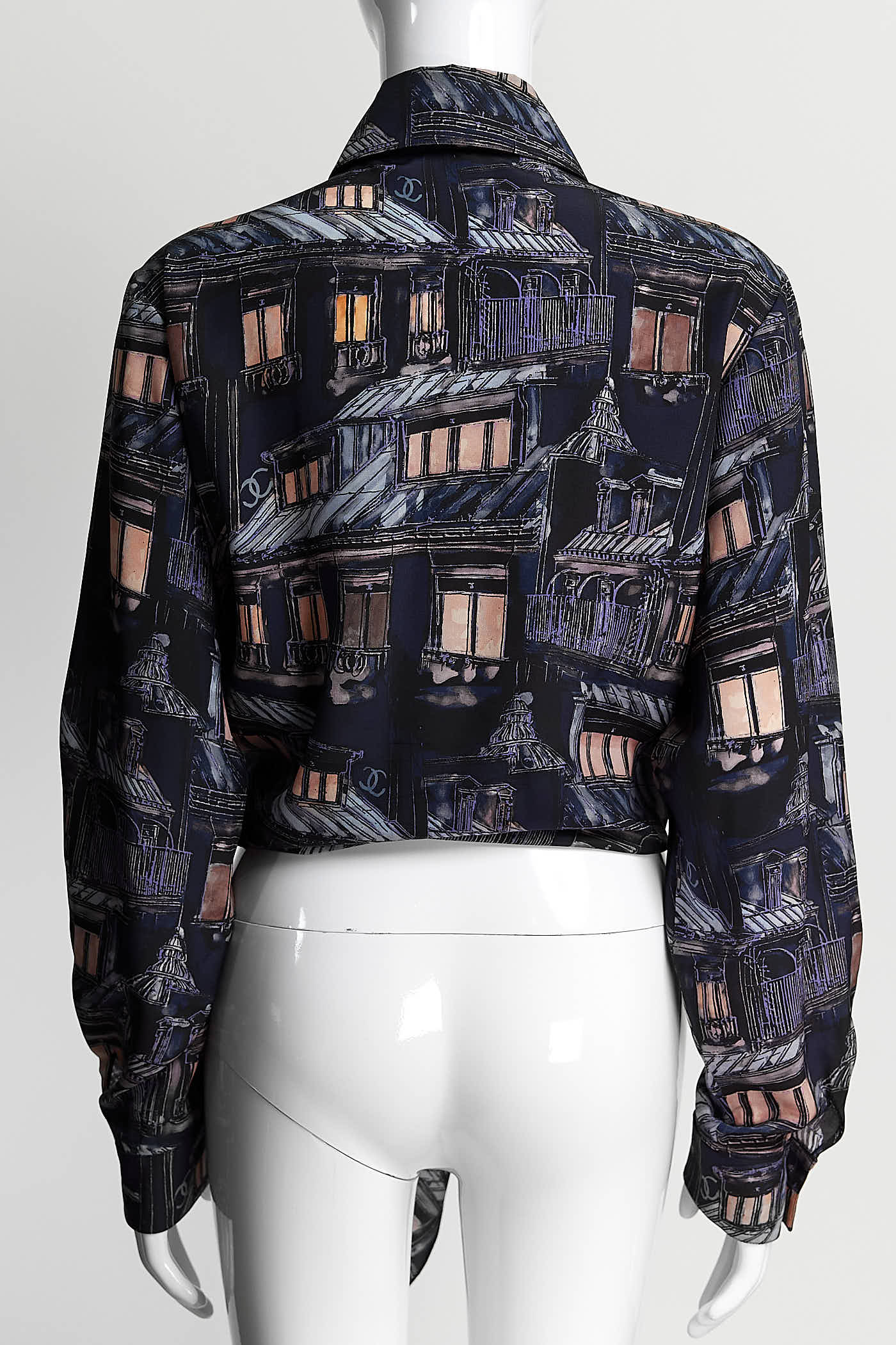 Chanel Multicolor Building Printed Silk Blouse 38
