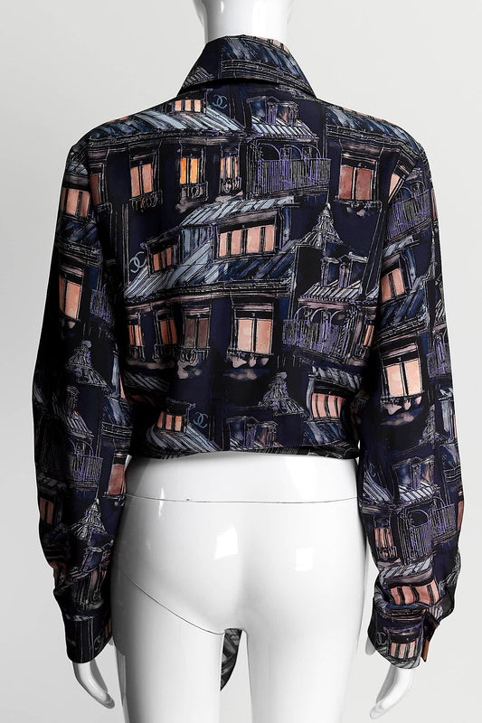 Chanel Multicolor Building Printed Silk Blouse 38