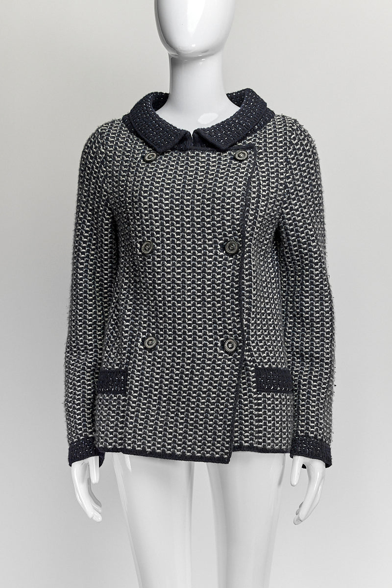 Chanel Navy Cashmere Knit Jacket FR36