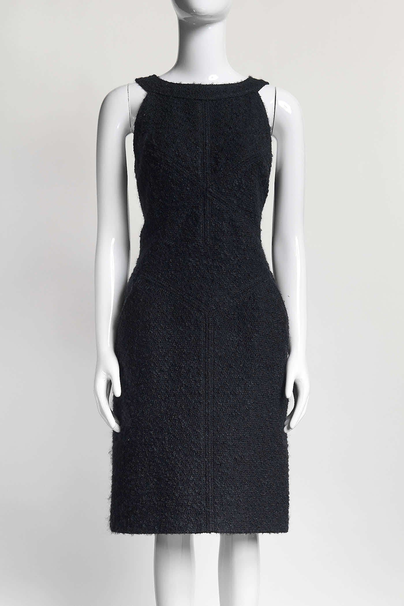 Chanel Navy Wool Sheath Dress 38