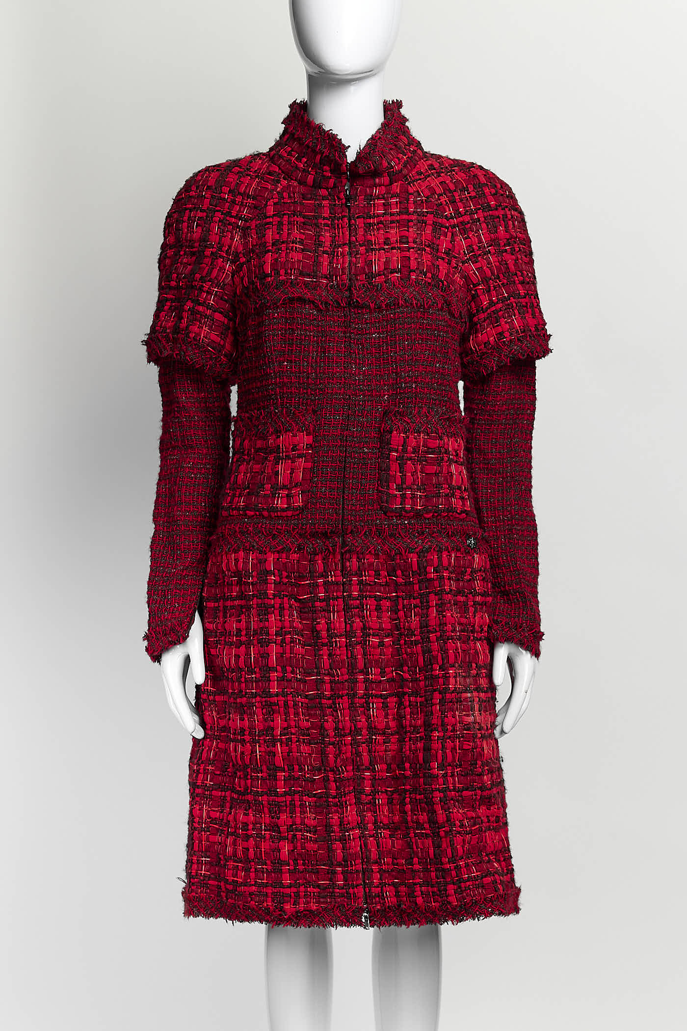 Chanel Red Tweed Coat Dress 38