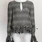 Chanel Silk Black/White Blouse with Feather 38