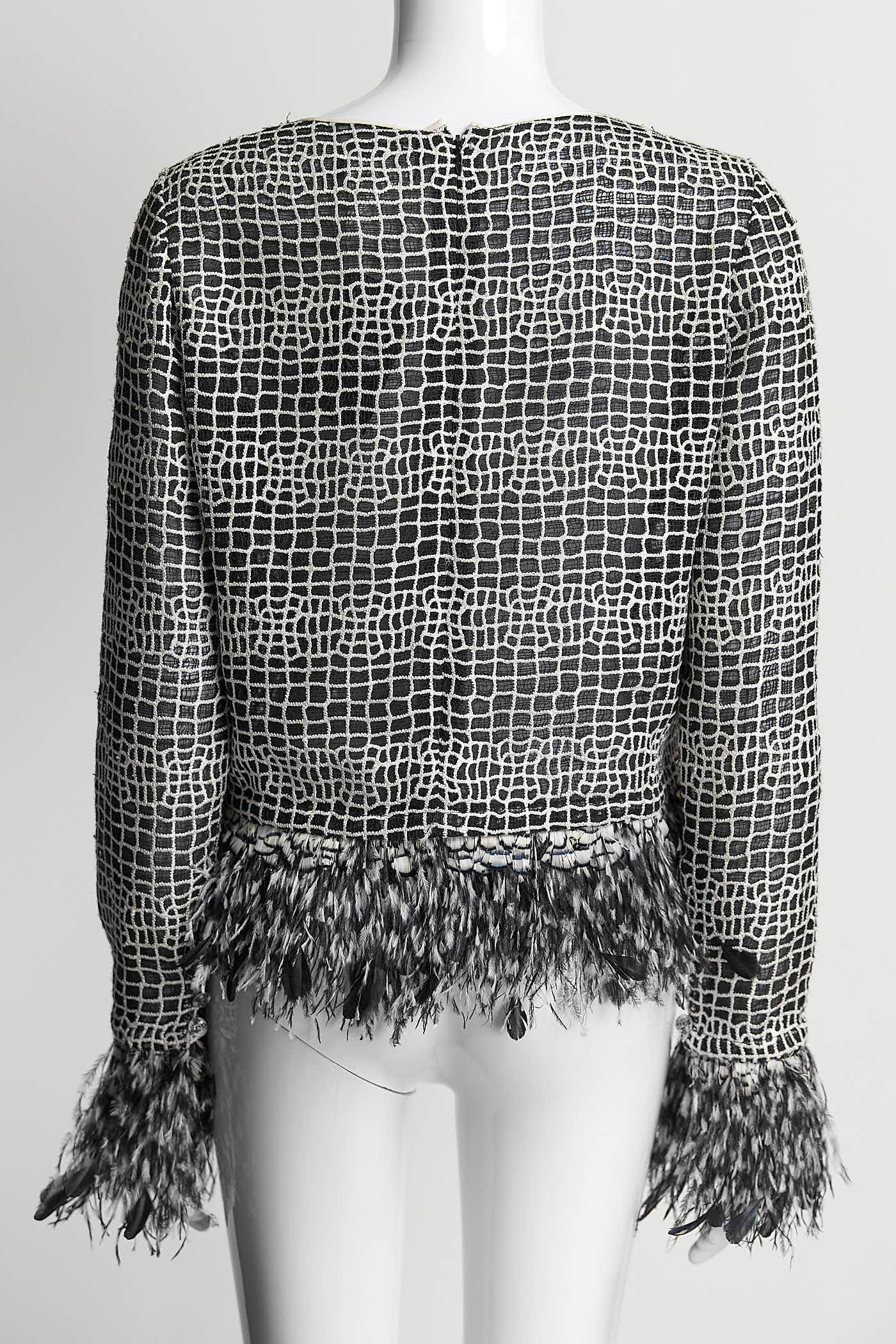 Chanel Silk Black/White Blouse with Feather 38