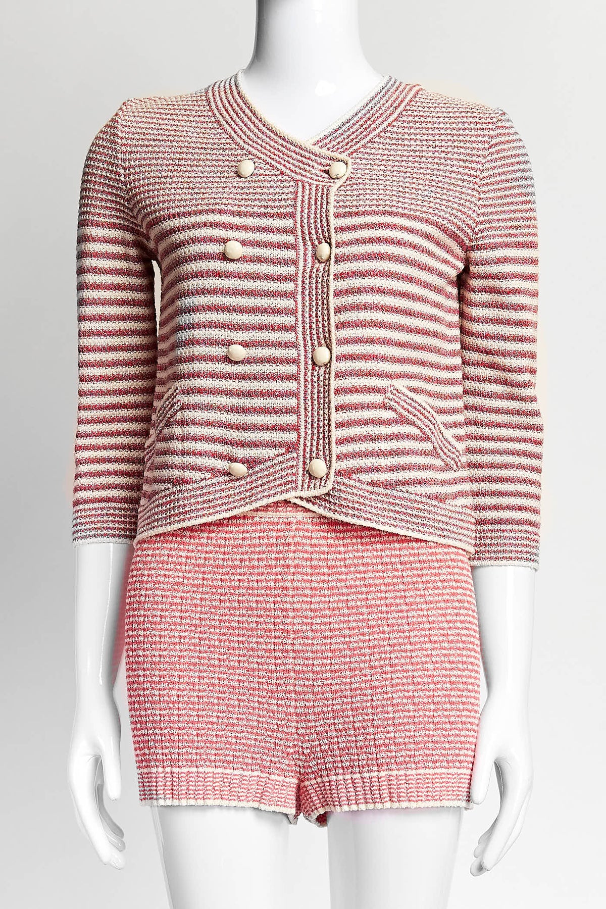 Chanel Spring/Summer 2015 Pink Striped Cardigan with Short 34