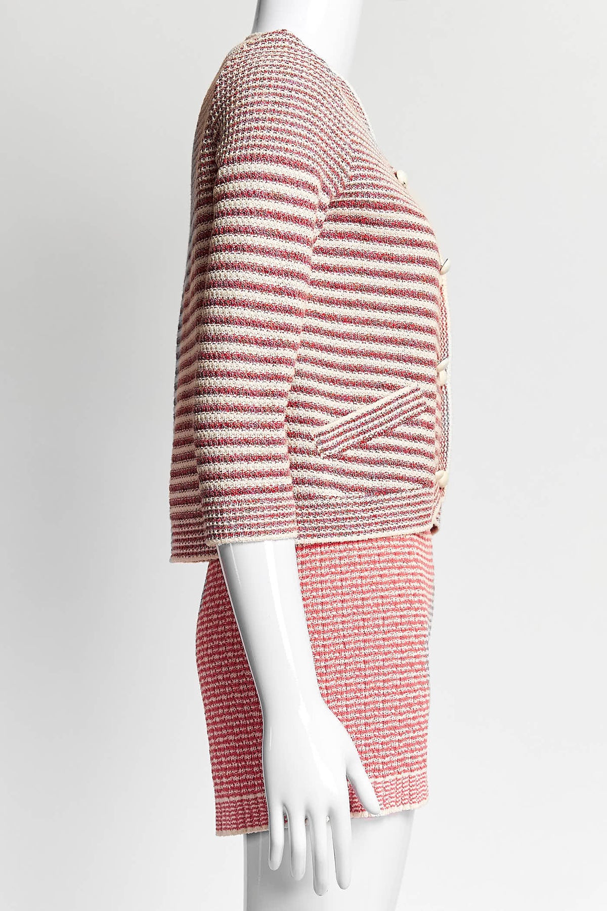 Chanel Spring/Summer 2015 Pink Striped Cardigan with Short 34